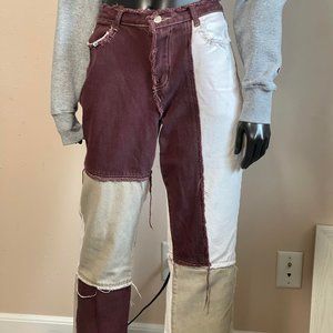 #0255 Shein Distressed Brown Patch Jeans Size Small